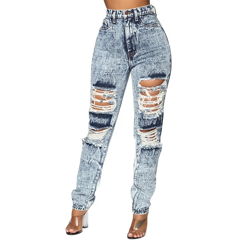 Женские модные новые эластичные сексуальные обтягивающие джинсы с высокой талией для женщин, серые рваные джинсы для женщин