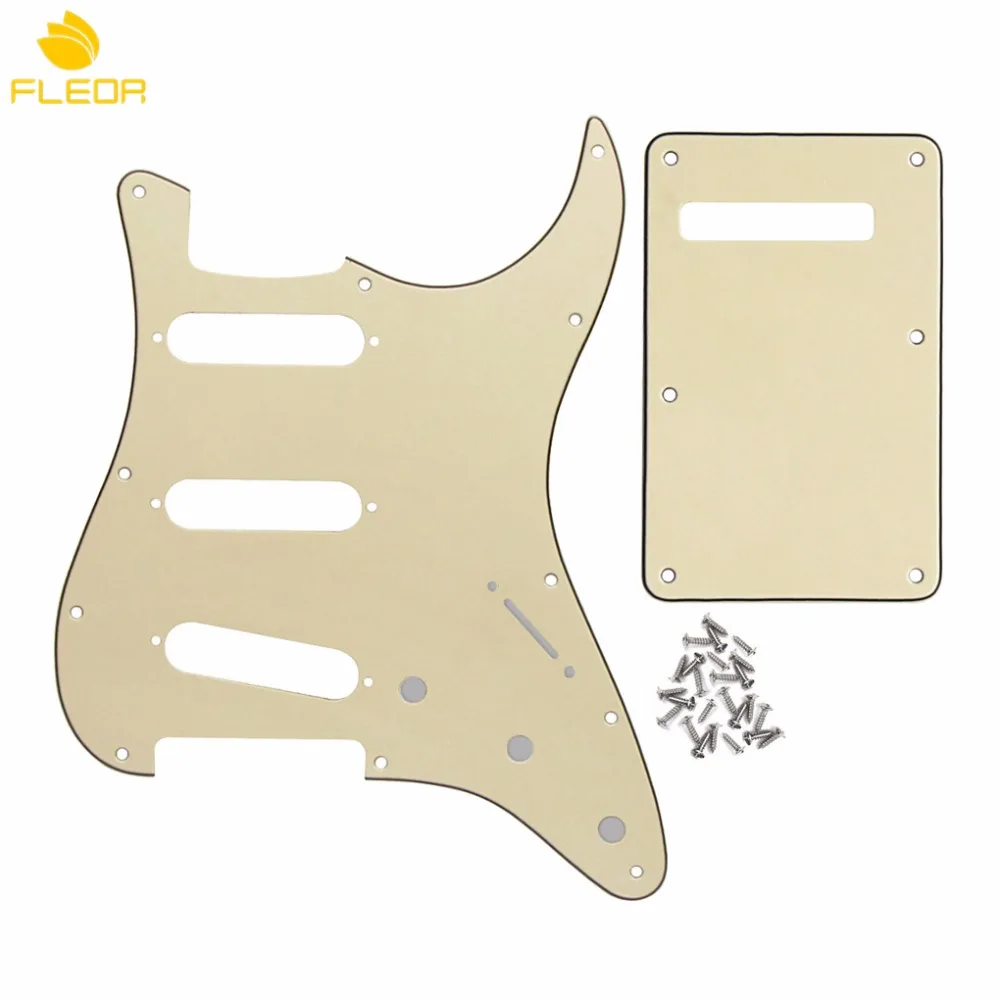 

FLEOR Cream 3Ply Guitar Pickguard Scratch Plate SSS & Back Plate Tremolo Cover Set for FD Strat Guitar Parts