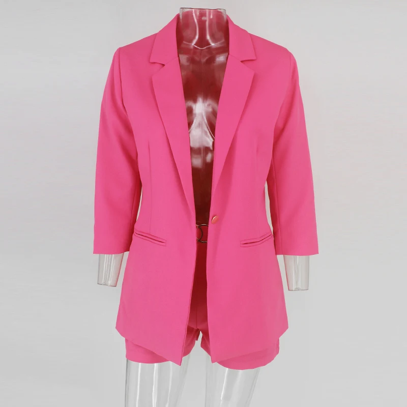 Ceremokiss, шорты с высокой талией, пальто, комплект из двух частей, женский повседневный деловой комплект из 2 частей, женский костюм, сексуальная женская летняя одежда - Цвет: Rose