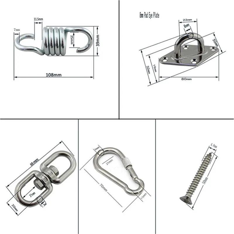 Набор подвесных аксессуаров для гамака на стул 500 фунтов, пружинный гамак, поворотный крючок и потолочное крепление для гамака