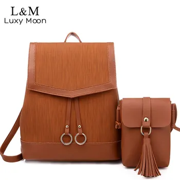 

Luxy moon Vintage Backpacks Women 2pcs Classic Shoulder Bag For Girls School Bags High Quality Leather College Backpack XA488