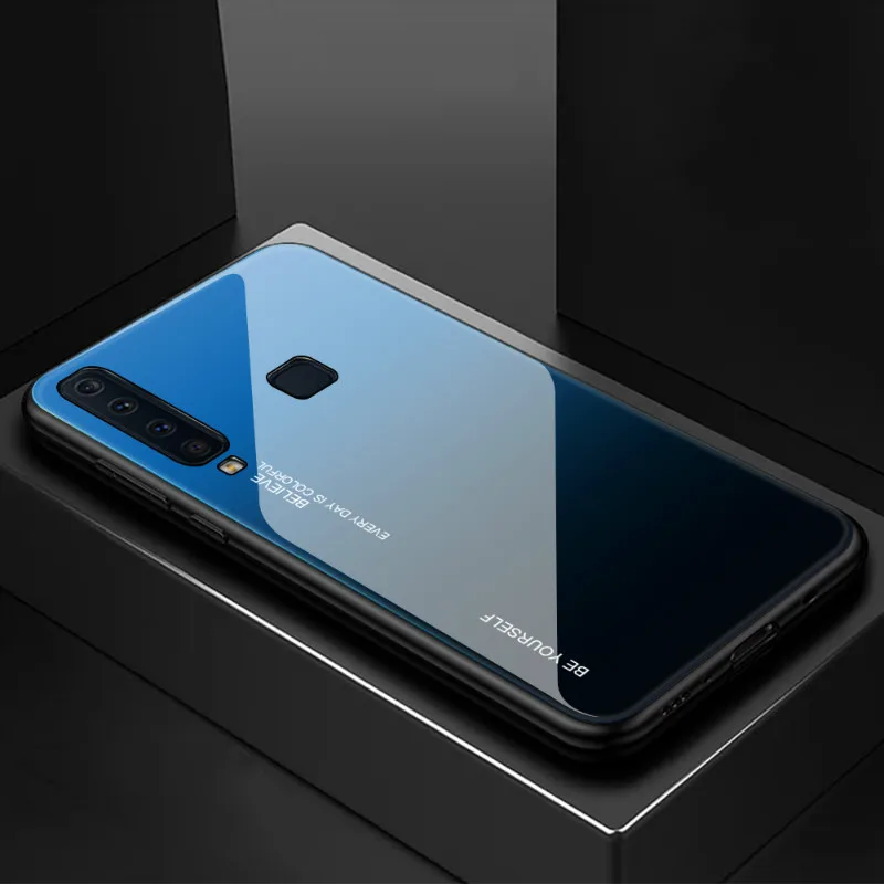 Чехлы с закаленным стеклом для samsung Galaxy A70 чехол A50 A30 A20E A20 A10 M30 M20 M10 A750 на спине градиент Цвет бампер для A9Pro