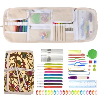 

New 21pcs Crochet Hook Set 0.6mm-6.0mm Aluminium Yarn Knitting Hooks Needles Roll Up Storage Bag Sewing Accessories Tool