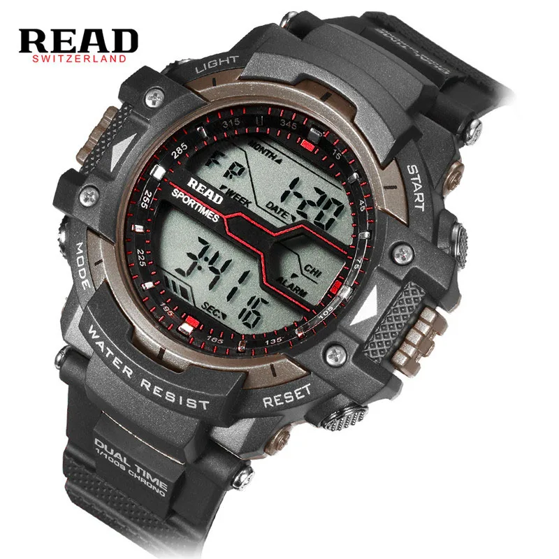 

READ new wrist sport watches for men Digital 55mm Dial Large week Calendar alarm clock display red circle electronic clock