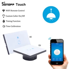 SONOFF Toque EUA UE Wifi Inteligente Gang 1 eWeLink APP Controle Remoto Sem Fio Interruptor De Luz de Parede Painel de Vidro Trabalho com alexa GoogleHome