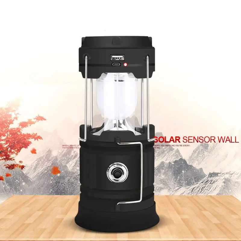 

Portable Lantern Collapsible Tent Lamp Solar Waterproof Outdoor Camping Hiking Light Accessories Equipment for Outdoor Emergen
