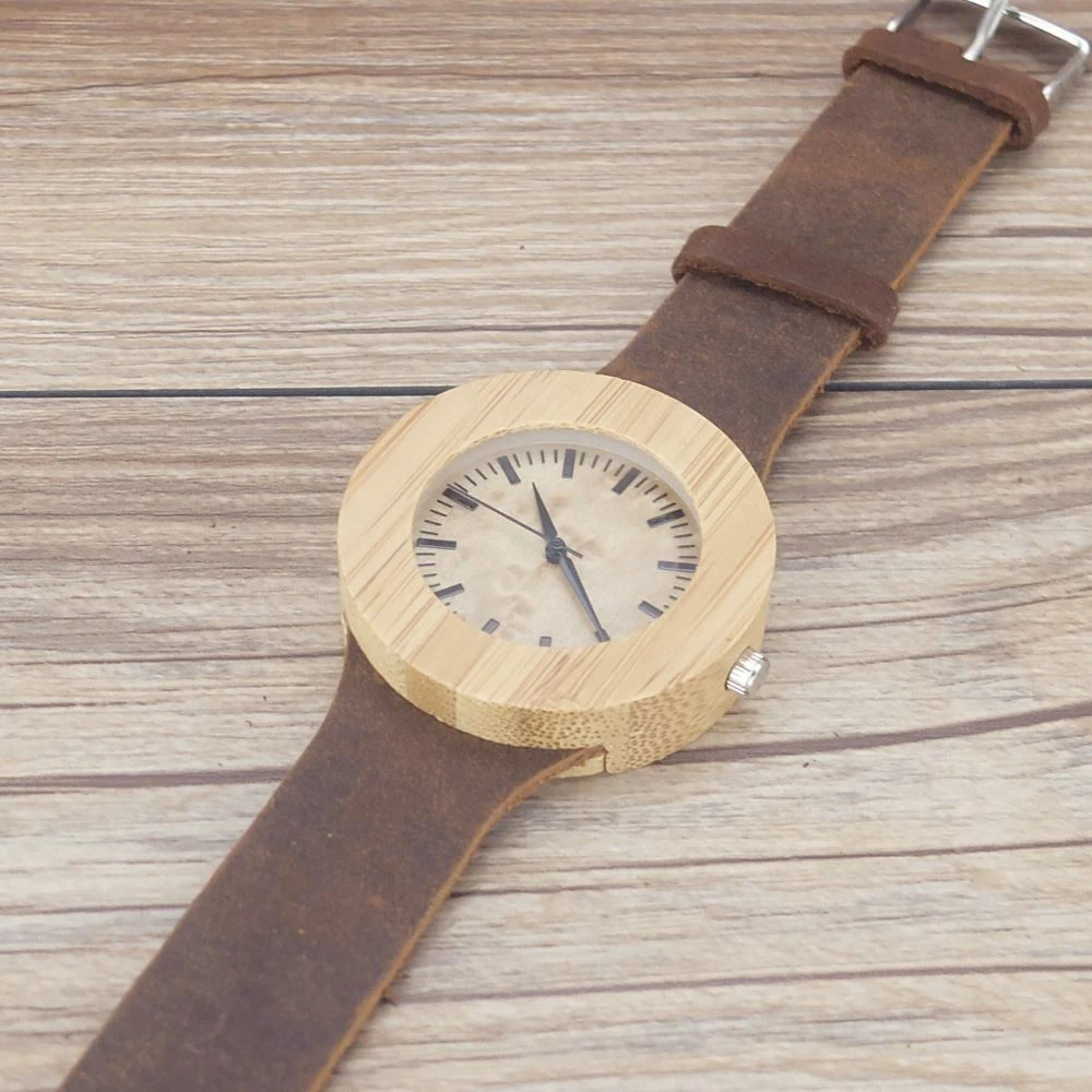 Zazac круглый корпус деревянные часы унисекс Дизайн наручные часы Оригинальный Деревянный Watch Для мужчин Для женщин часы с подарочной