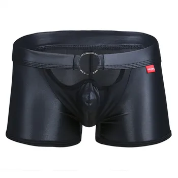 

Men Lingerie Patent Leather Boxer Shorts Underwear Underpants with O-Ring Sexy Male Boxer Underwear Men Boxer