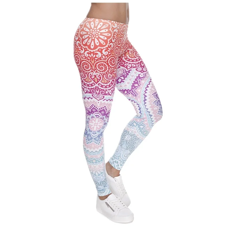 

2018 Women's Fitness Aztec Round Ombre Printing leggins Slim Sporting Leggings Pants Low Waist Leggins Fitness Workout Leggings