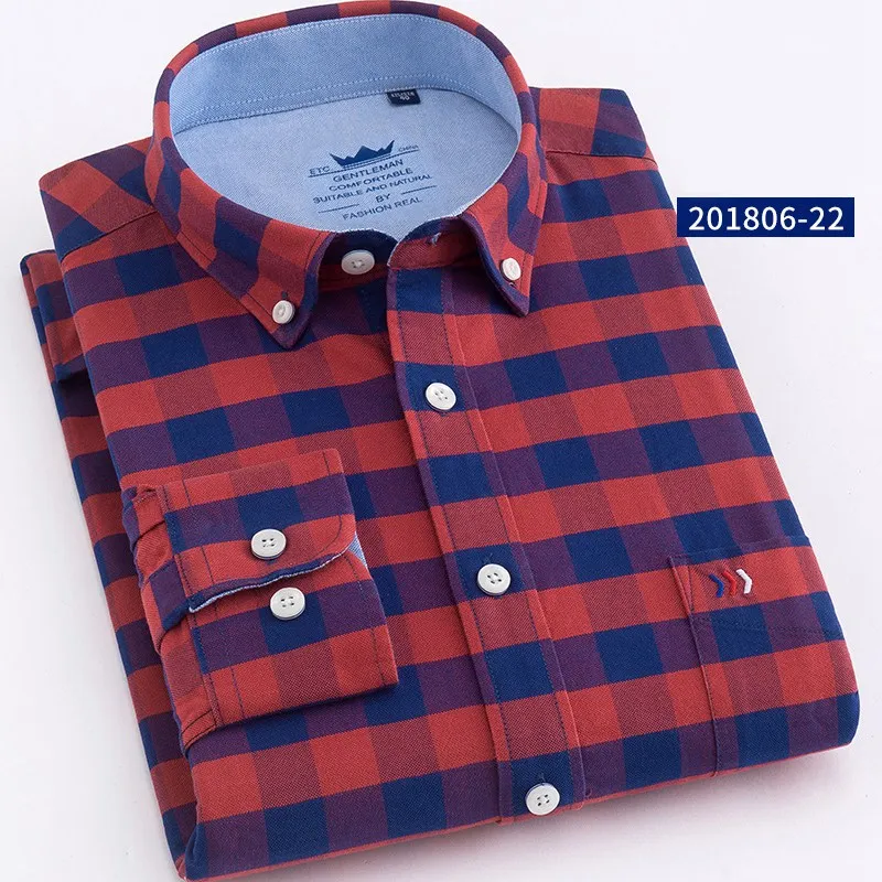Рубашка размера плюс 5XL, хлопок, оксфордская одежда, мужская повседневная клетчатая рубашка, мужские полосатые Рабочие Рубашки, одноцветные - Цвет: 201806-22
