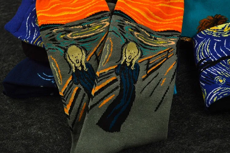 Европейская мода хлопок Повседневные носки для мужчин и женщин Harajuku стиль Ван Гог масло для печати живопись книги по искусству