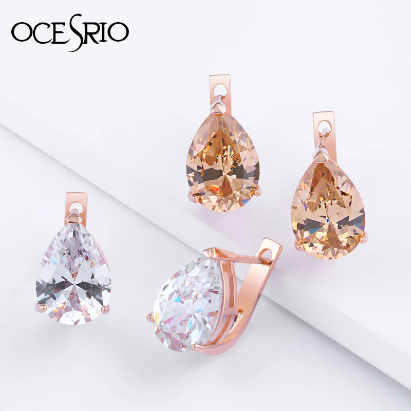 

OCESRIO 585 Gold Jewelry Zircon Earnings with Stones CZ Rose Gold Stud Earrings Women 2019 Korean Jewelry ers-p65