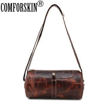 

COMFORSKIN Barrel-shaped Men Messenger Bags Novel Design Premium Crazy Horse Leather Fashion Round Men Shoulder Bag Single Strap