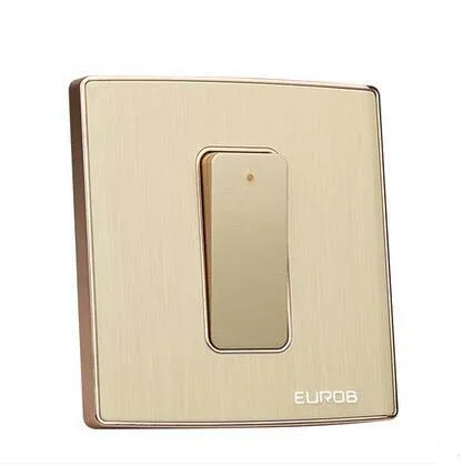 

Wall Switch Socket Magnesium Aluminum Brushed Champagne Gold Panel 1 Gang 2 Way Switch, AC 220-250 10A