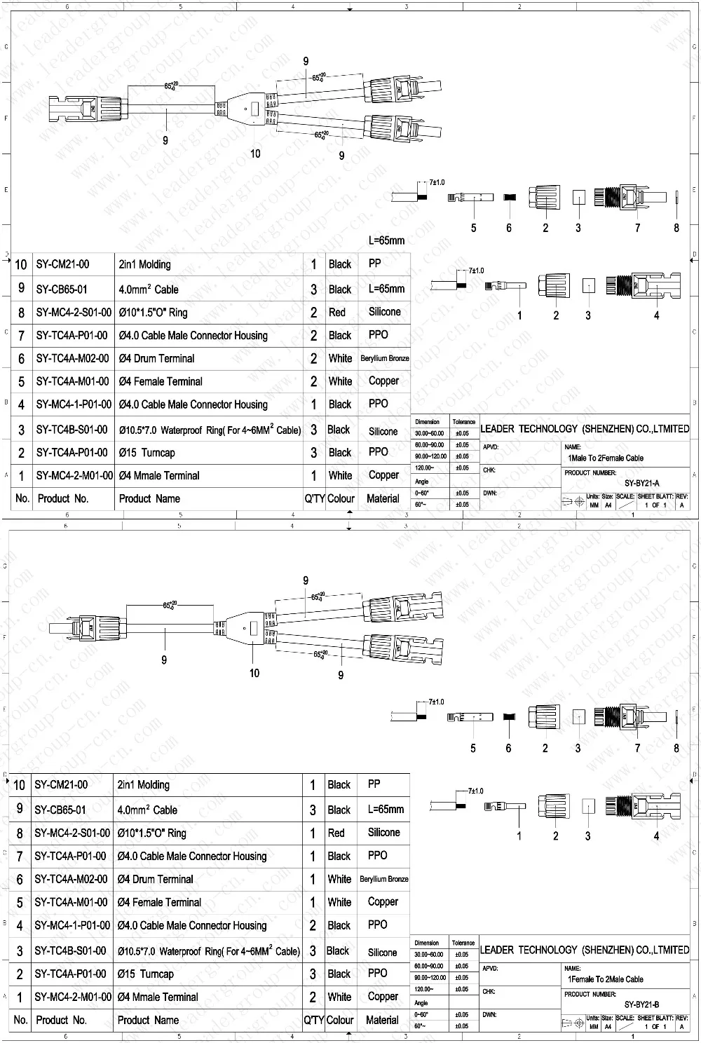 Impermeável Solar conector paralelo, Y ramo, 2