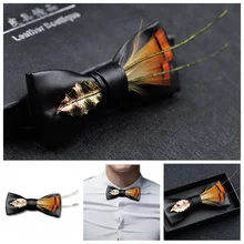 Модные мужские китайские сшитые золотые перья платье бизнес Ретро Банкет Свадебный галстук-бабочка жениха