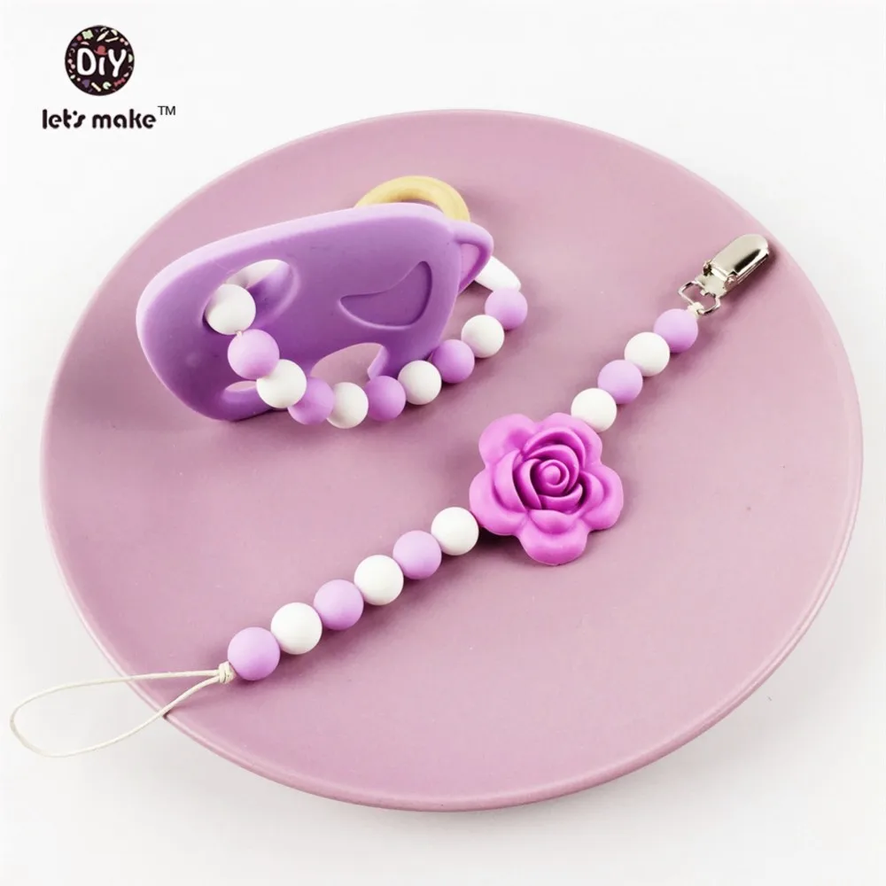 

Let's Make Baby Silicone Pacifier Clip Elephant Flower Shaped Ecofriendly Wooden Necklace Handmade Pendant Bracelet Baby Teether