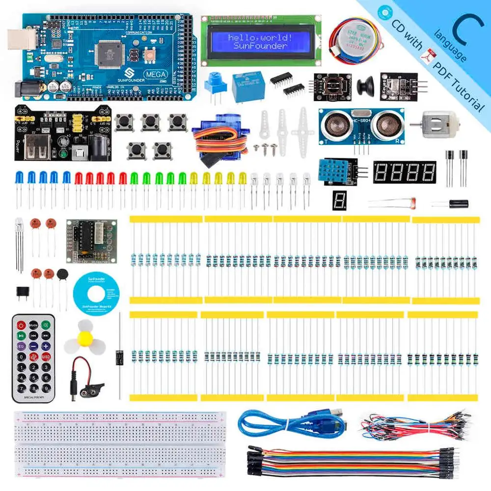 Стартовый набор для проекта sunfower Mega 2560 R3 для Arduino UNO R3 Mega2560 Mega328 Nano+ 26 учебников+ светодиодный+ резистор+ CD - Цвет: Mega kit