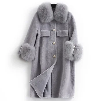 

Real Wool Coat Female 100% Wool Coats Winter Jacket Women Clothes 2019 Fox Fur Collar Sheep Shearling Fur Coat Abrigo Mujer MY
