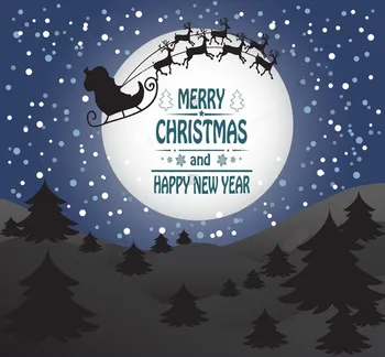 

Merry christmas Landscape Santa Claus sledge deers tree night sky backdrop Vinyl cloth High quality Computer print Background