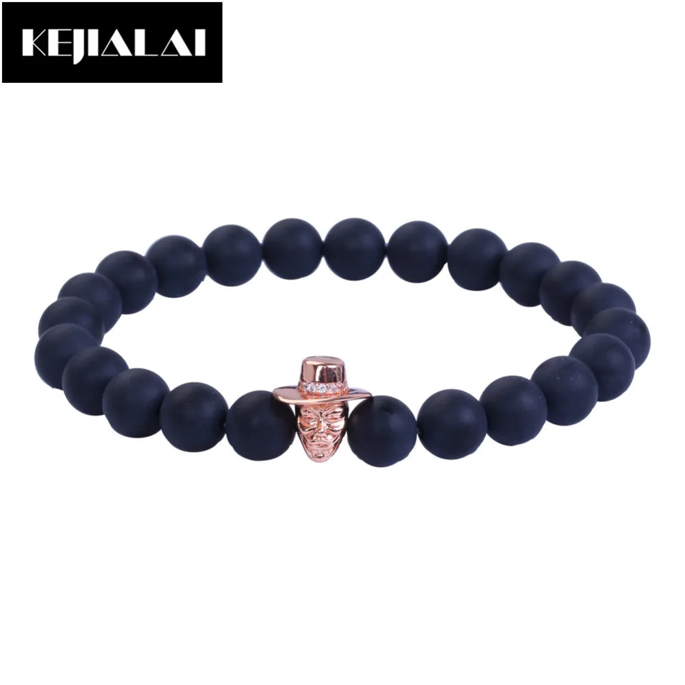 

Natural Onyx Beads Bracelet Movie V for Vendetta Anonymous Guy Mask Charm Bracelet Skull Men Jewelry Best Gift