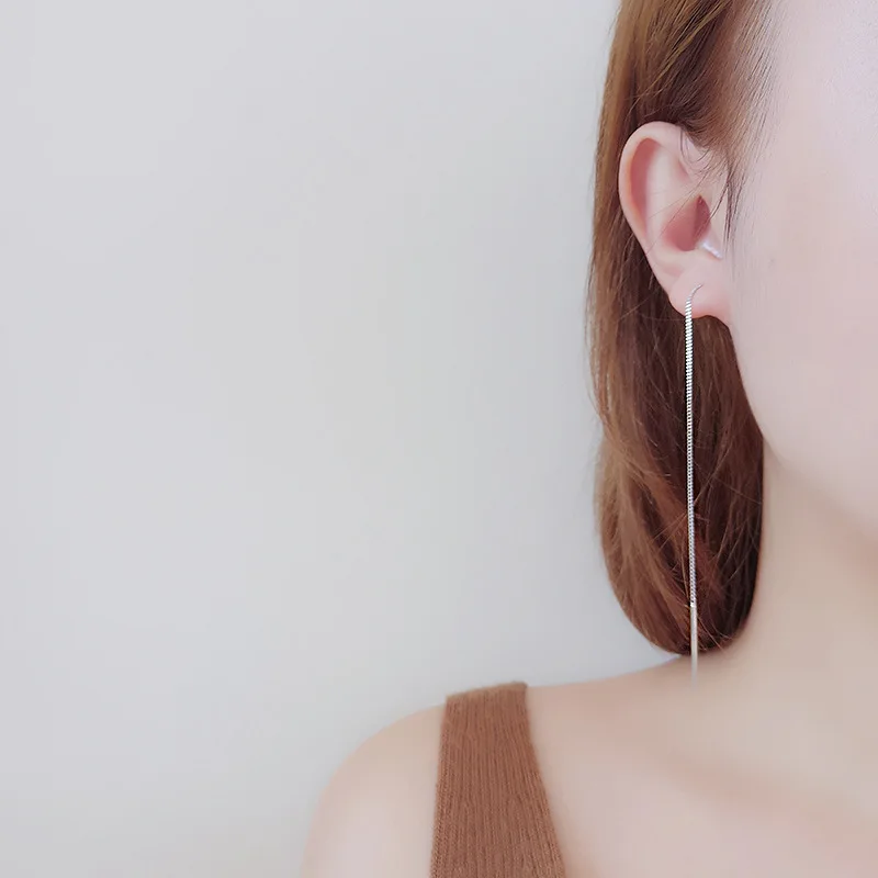 INZATT Trendy Real 925 Sterling Silver Dangle Drop Earrings Minimalist Long Tassel Chain Fine Jewelry For Women Gift