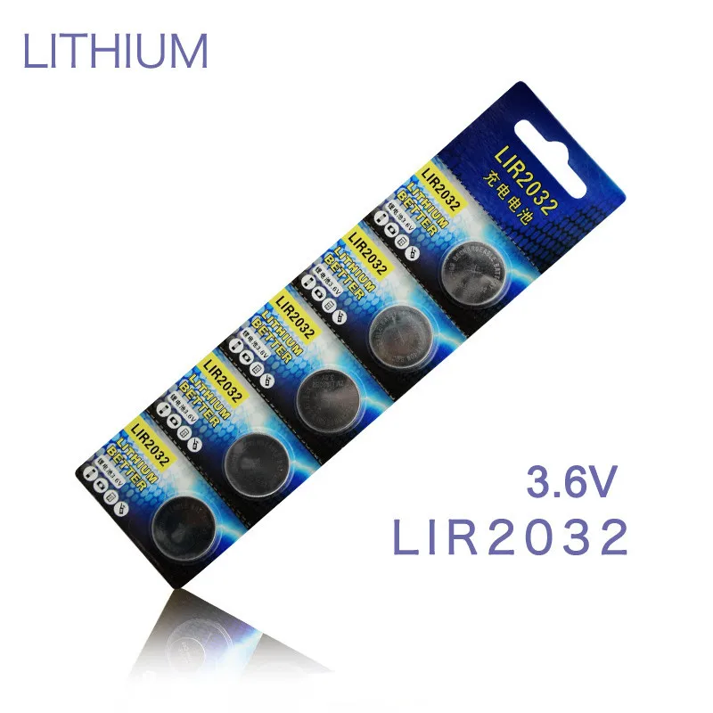 5 шт./упак. LIR2032 батарея 3,6 V lir2032 аккумуляторные батареи lir 2032 Li-Ion батарейки таблеточного типа заменить CR2032