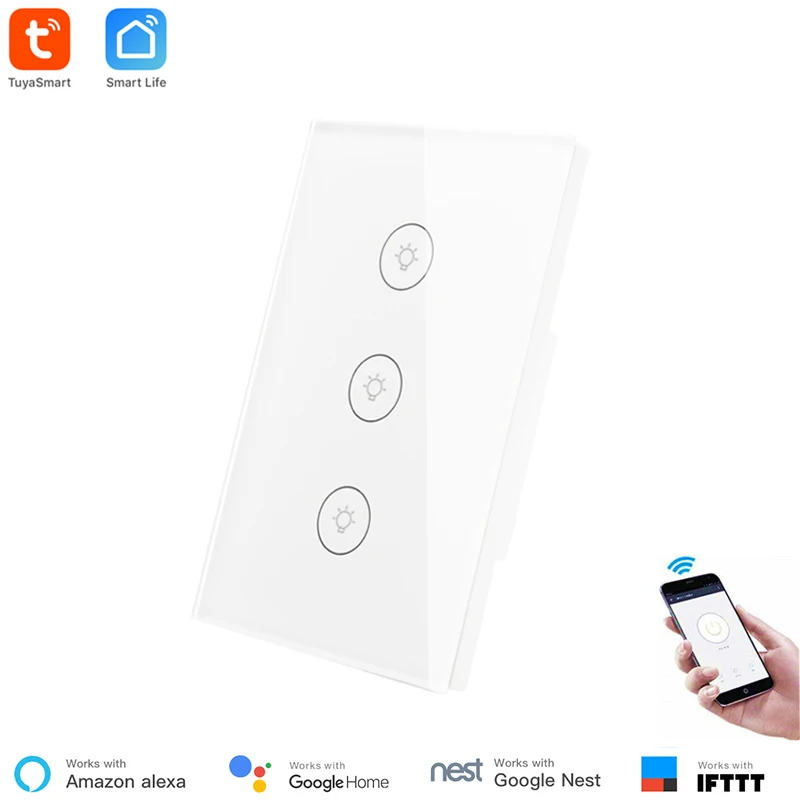 TUYA Smart life APP 1/2/3 Gang Wifi Switch UK Touch Dimmer Light Control f  Alexa