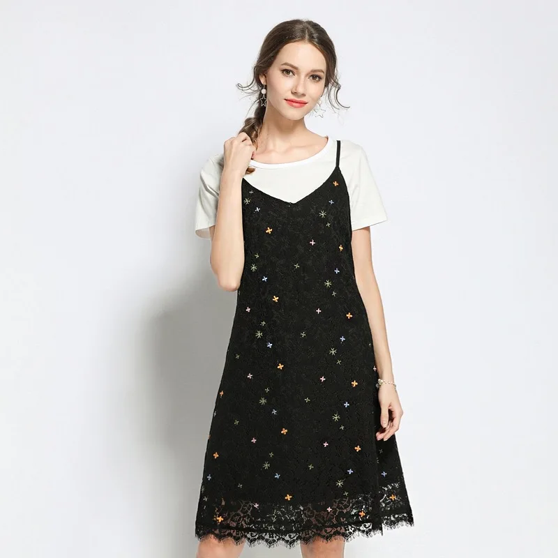 

M-5XL Plus Size Summer Elegant Dress Two Pieces Set Loose Maternity Clothes Casual Pregnancy Dress Black Floral Short Sleeve