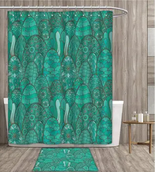 

Turquoise Shower Curtain Mildew Resistant Ethnic Pattern Trees and Bushes Asian Environmental Artful Bathroom Decor