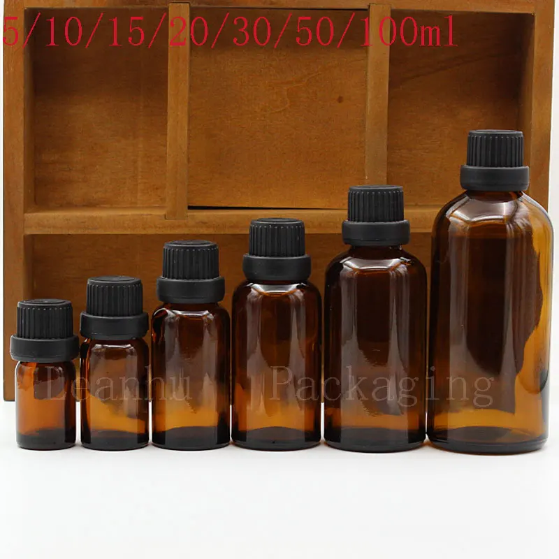 

Brown Glass Essential Oil Bottle With Black Plastic Screw Cap, Refillable Homemade Empty Cosmetic Containers,Sample Containers