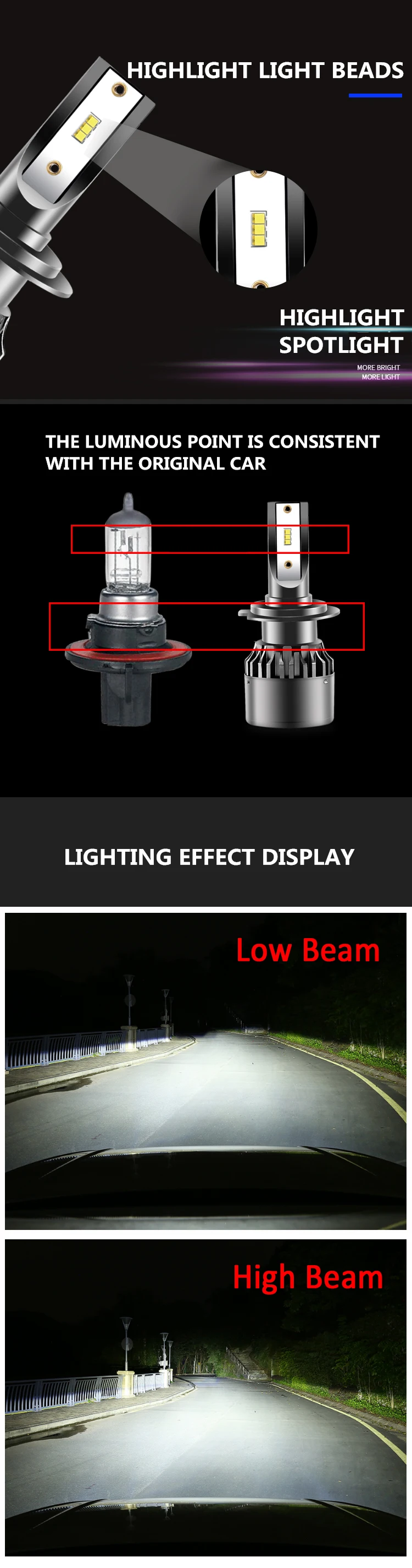 New 2Pcs LED Car Headlight Bulbs H1 H4 H7 H11 9005 9006 9012 6500K 8800LM Led Headlamps With High/Low Beam High Brightness