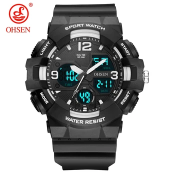 

OHSEN Digital Quartz Fashion Men Wristwatches Rubber Strap 50M Waterproof White Military Outdoor Sports Male Watch Montre Homme