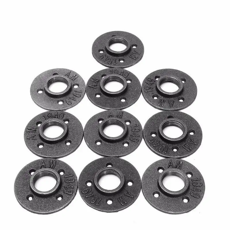 10pcs 1'' Iron Pipe Fittings Threaded Floor Flange Wall Mounted Base
