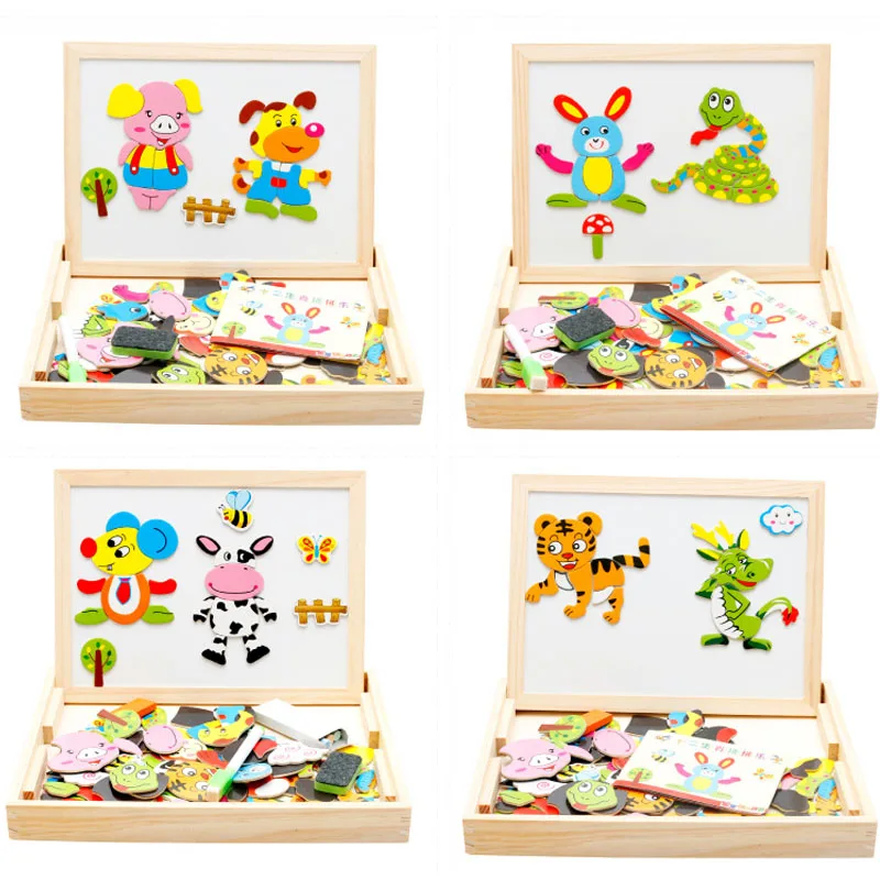 Animal Drawing Writing Board Magnetic Puzzle Double Easel ...