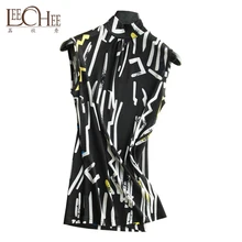 Leechee Women's silk large size sweater Printed sleeveless shirt Spring and autumn high-end fashion breathable half-high collar
