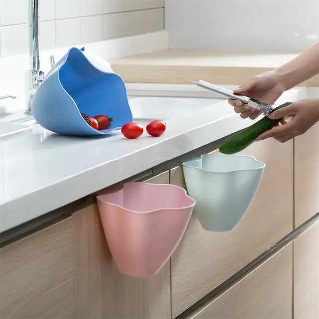 Best Offers Creative Kitchen Cabinet Hanging Type Plastic Flower Trash Home Kitchen Multifunctional Non-Cover Plastic Storage Box 20.7*14cm