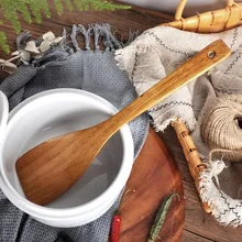 Кухонный инструмент длинные деревянные рисовые лопатки Совок кухонная посуда антипригарные ручные лопатки для вока кухонные аксессуары F80
