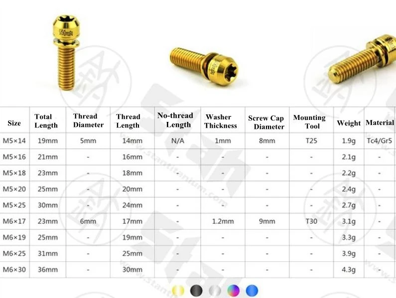 Титан TC4 m6 25 мм M6 30 мм Крепления Шурупы Болты с Прижимные шайбы золото/Радуга/черный/синий /основной
