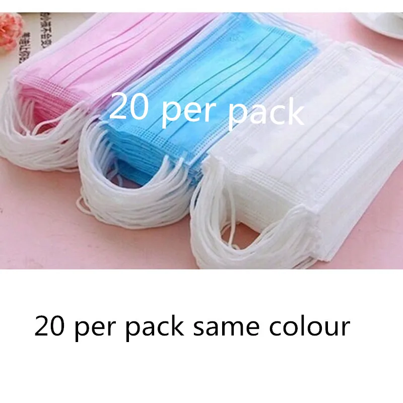 

20PCS/Pack Colored Anti-dust Windproof Mask Disposable Mouth Nose Face Care Eyelash Extension Non-woven Fabric Masks