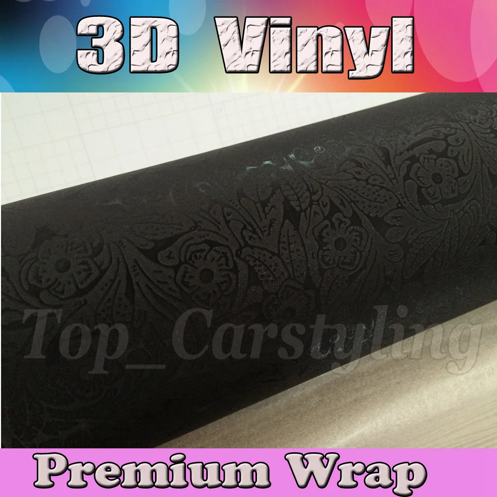 Embossed 3D Black VINYL Car Wrap Film with Air Free emboss flower