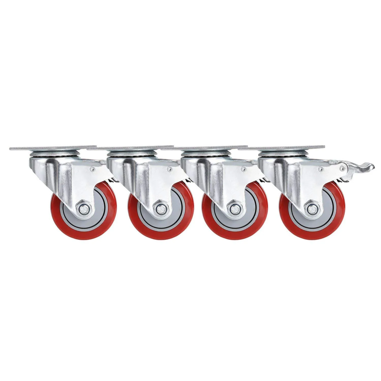 

Useful 3 inch PVC Heavy Duty Swivel Caster Wheels 360 Degree Top Plate with Brake Pack of 4 (880Lbs) (red)