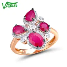 VISTOSO 14 K 585 Anello In Oro Rosa Per Le Donne Genuino Diamante Scintillante Fancy Rubino di Fidanzamento Anniversario Unico Elegante Gioielleria Raffinata(China)