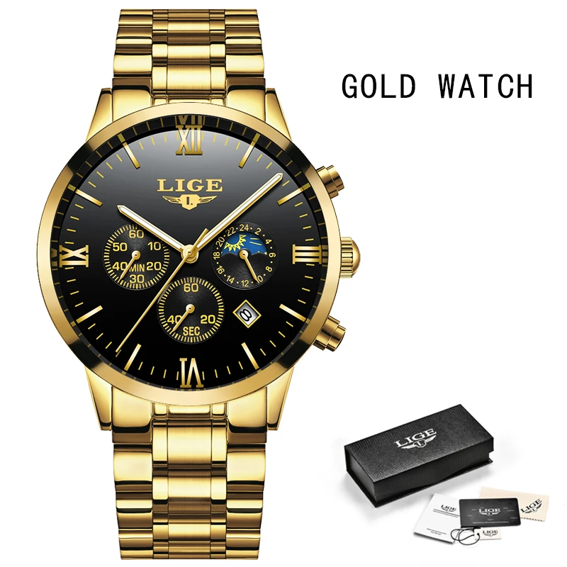 Часы для мужчин Элитный бренд LIGE хронограф для мужчин спортивные черные часы водостойкие полный сталь кварцевые для мужчин часы Relogio Masculino