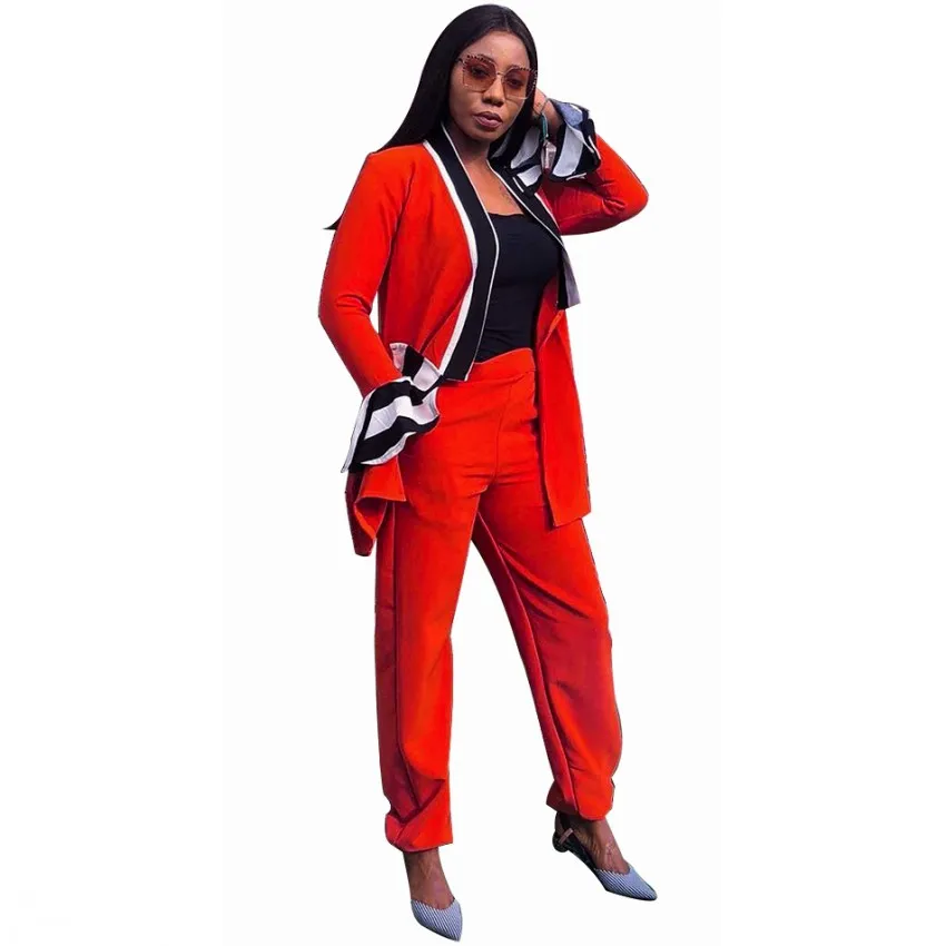 

2019 Spring Winter Women's Set Tracksuits Trench Open Stitch Top Lantern Long Pants Two Pieces Sets Fashion Outfits Tracksuits