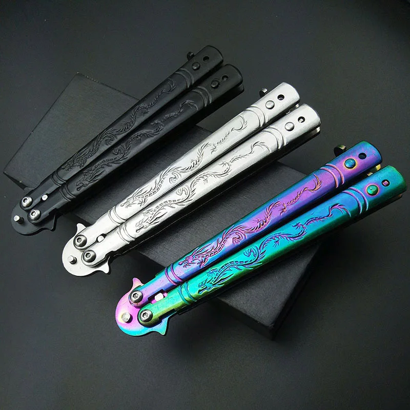 Online CS GO Karambit folding Knife Butterfly Gift game knife For Party dull blade no edge tool practice butterfly in knife NEW Toy