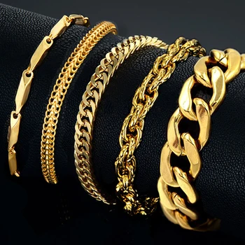Mens Bracelet Stainless Steel Male Bracelet Wholesale Braslet Silver Color braclet Chunky Cuban Chain Link Gold Bracelet For Man