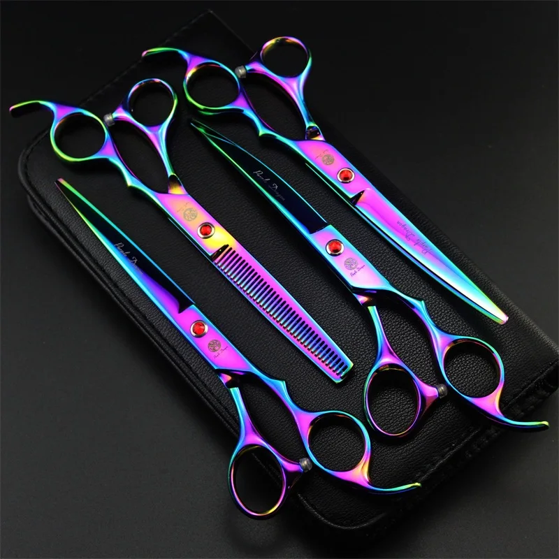 Purple dragon 7.0 inch Professional pet scissors for dog grooming High Quality Straight & Thinning & Curved Scissors 4pcsset (5)