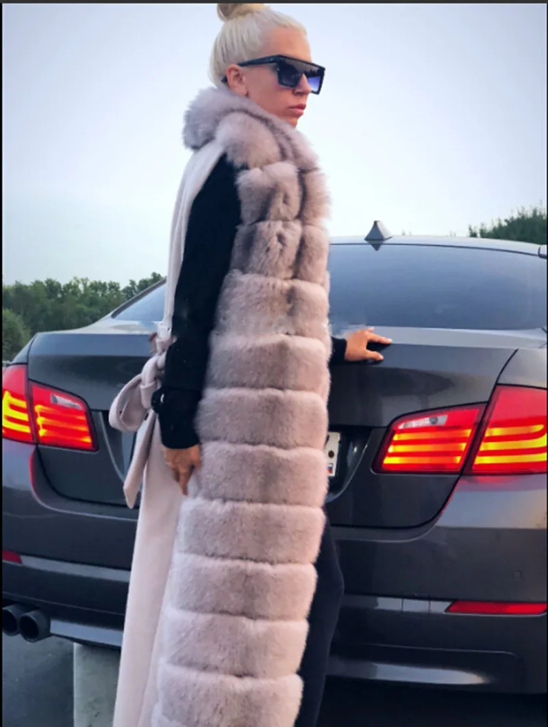 Tatyana Furclub Fur Vest Rabbit Fur Vest Is 130 cm Whole Skin Long Coat Women Sleeveless 2018 Winter Slim Real Fur Coat