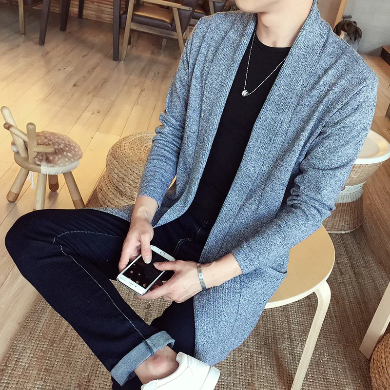 

New fashion casual Men's spring and autumn long sweater male sweater coat knit cardigan jacket tide slim sweater warm dustcoat